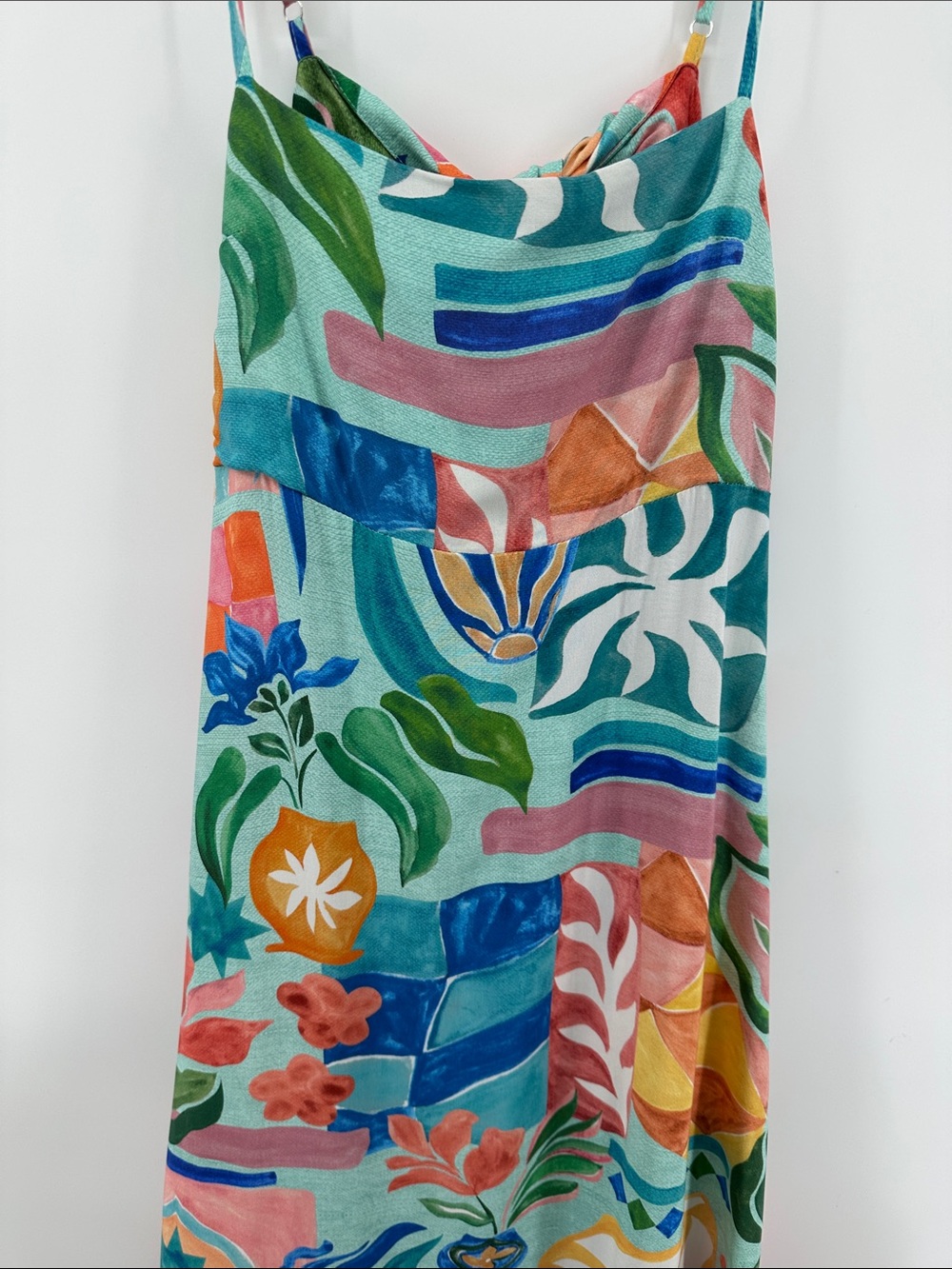 Paper Heart EuroSummer ResortWear Citrus Colorful Abstract Floral Maxi Dress SzL - Picture 3 of 11